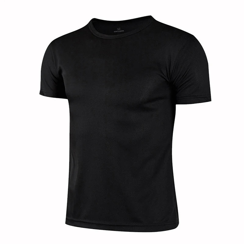 Men's black quick dry sports T-shirt, designed for comfort during running and fitness activities.
