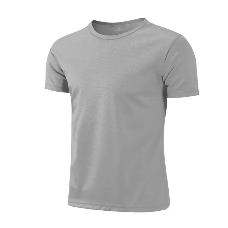 Men's grey quick dry sports T-shirt, perfect for running, gym workouts, and casual fitness activities.