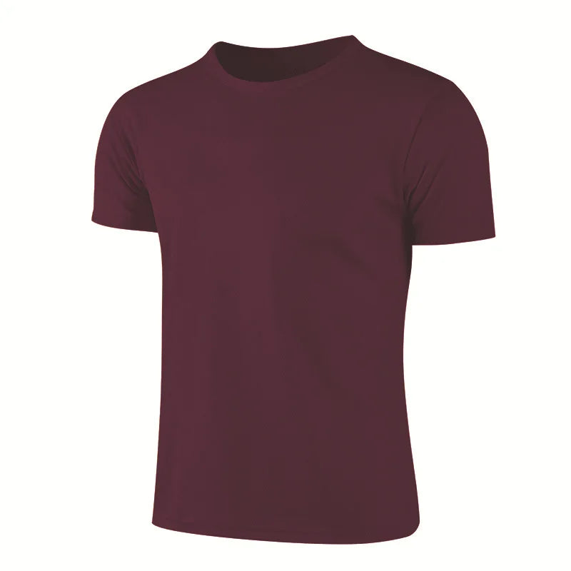 Men's maroon quick dry sports T-shirt, perfect for running and gym workouts.