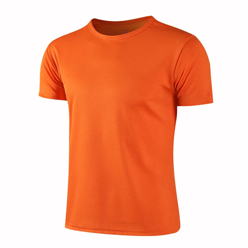 Men's orange quick-dry sports t-shirt for running and fitness wear.