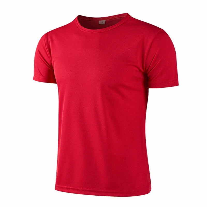 Men's red quick dry sport t-shirt, perfect for running, gym, and fitness activities. Breathable polyester material.