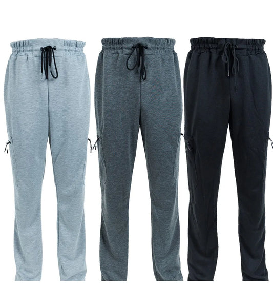 3-Pack Men's Fleece-Lined Slim Fit Joggers in grey, charcoal, and black; perfect for workouts and casual wear.