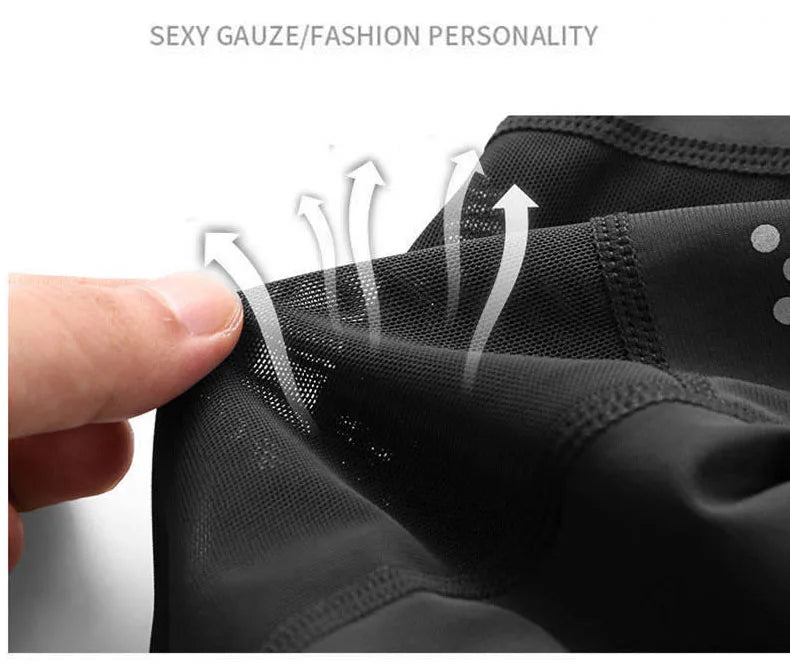 Close-up of breathable mesh fabric in seamless high-waist yoga leggings, highlighting comfort and style.