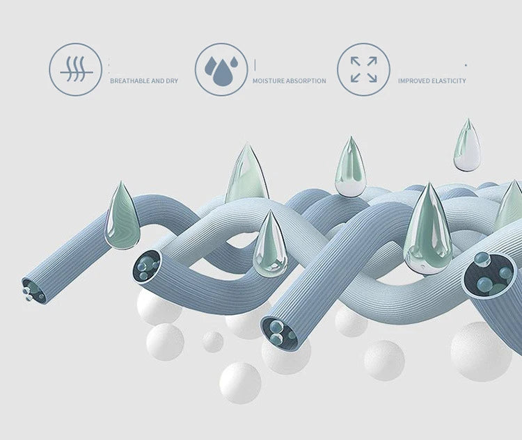 Illustration showing breathable and moisture-wicking fabric technology for fitness apparel.