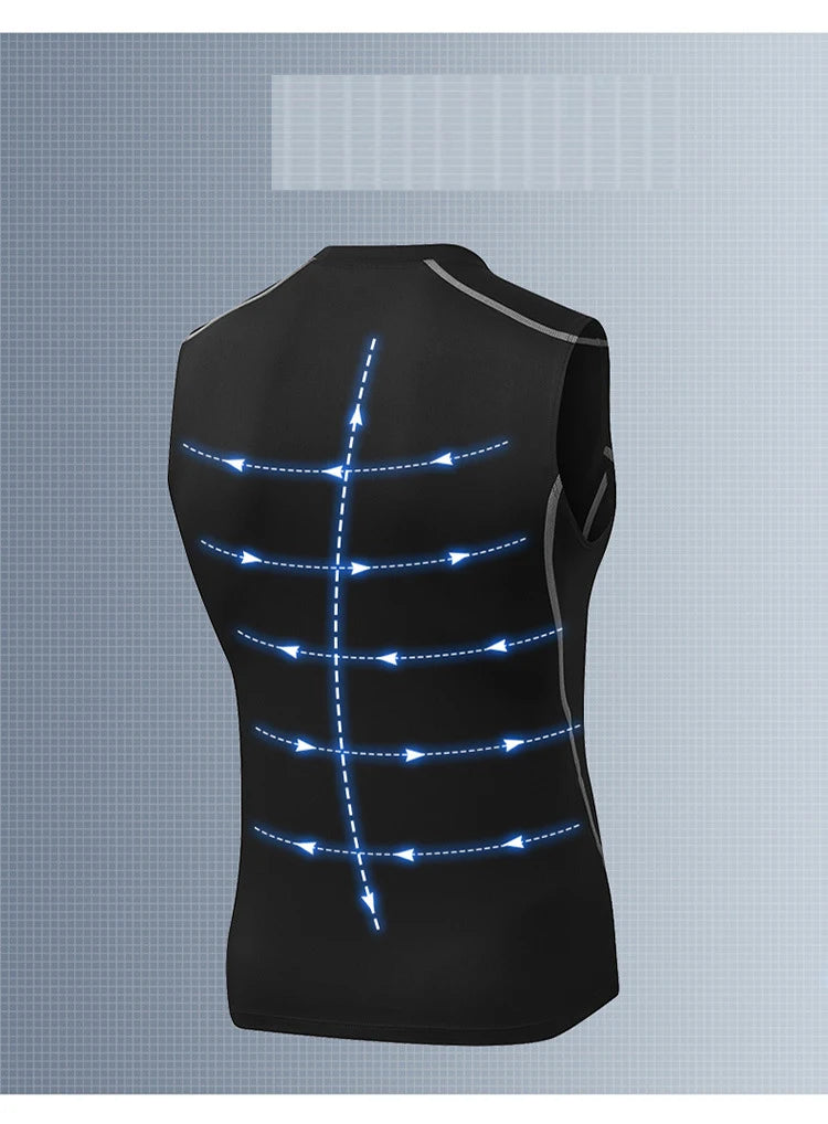 Men’s 2025 Quick-Dry Sleeveless Fitness Vest showcasing breathable and sweat-wicking design for optimal performance.