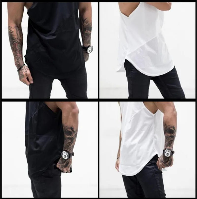 Men’s Mesh Cotton Gym Tank Top in black and white, showcasing breathable fabric and stylish design for workouts.