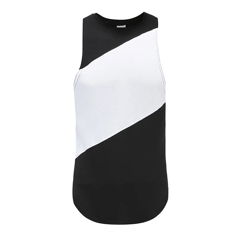 Men's mesh cotton gym tank top in black and white, designed for breathability and quick-dry performance.