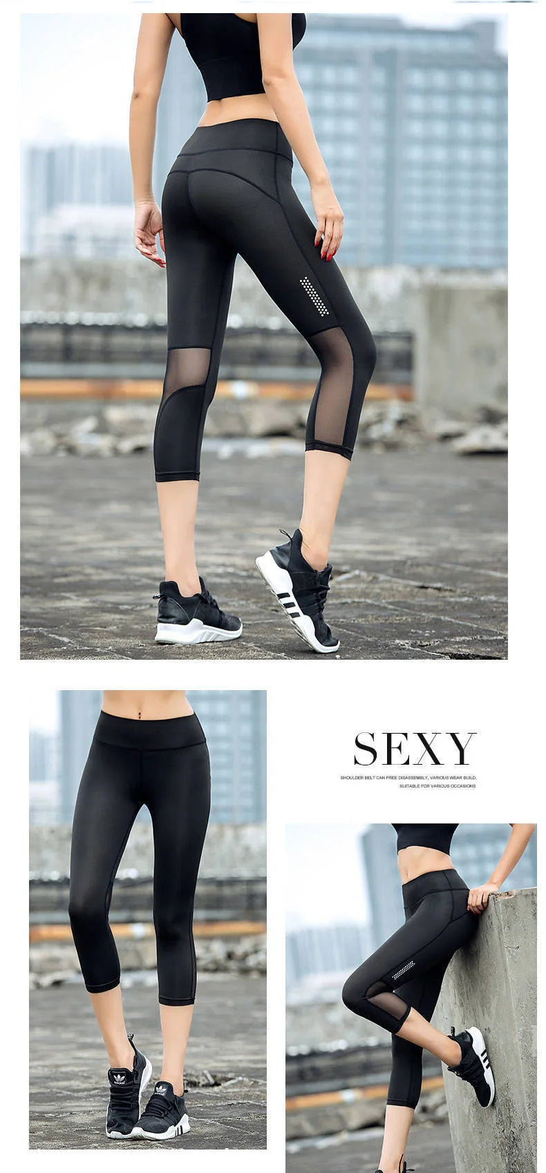 Seamless high-waist mesh yoga leggings in black, showcasing a sexy and breathable design for optimal fitness style.