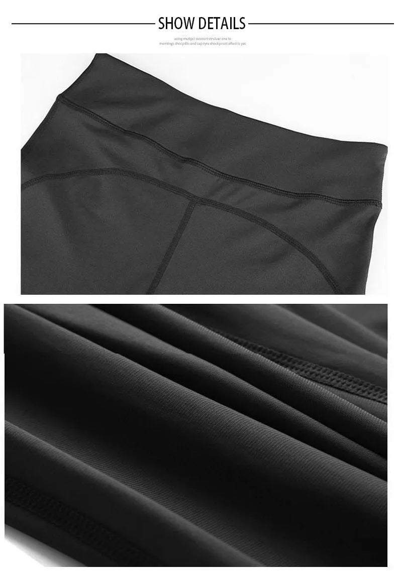 Close-up of seamless high-waist black mesh yoga leggings showcasing breathable fabric and stitching details.