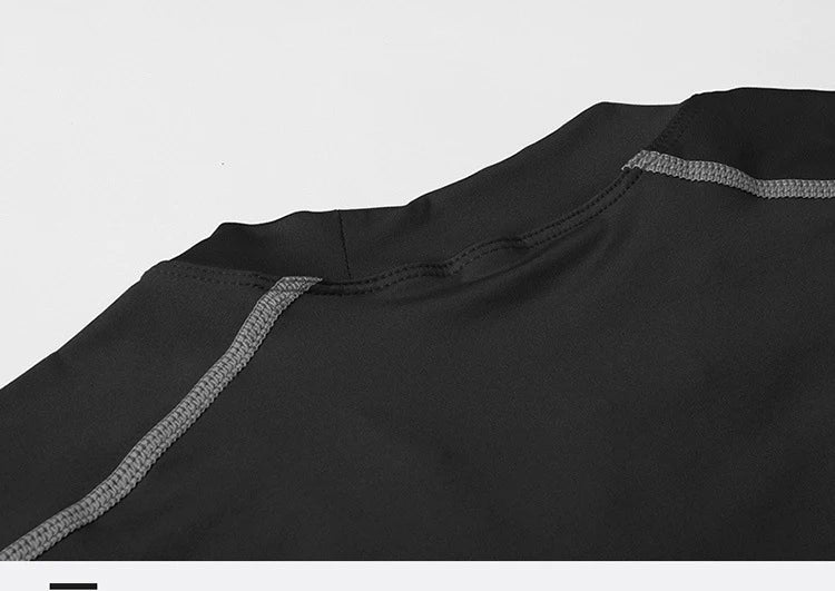 Close-up of the neckline of a men's quick-dry sleeveless fitness vest with grey stitching.