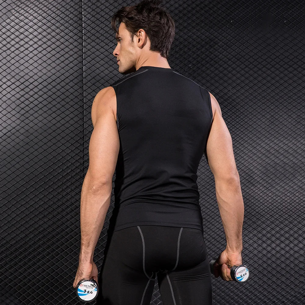 Men's 2025 Quick-Dry Sleeveless Fitness Vest in black, showcasing a tight fit for optimal performance and style.