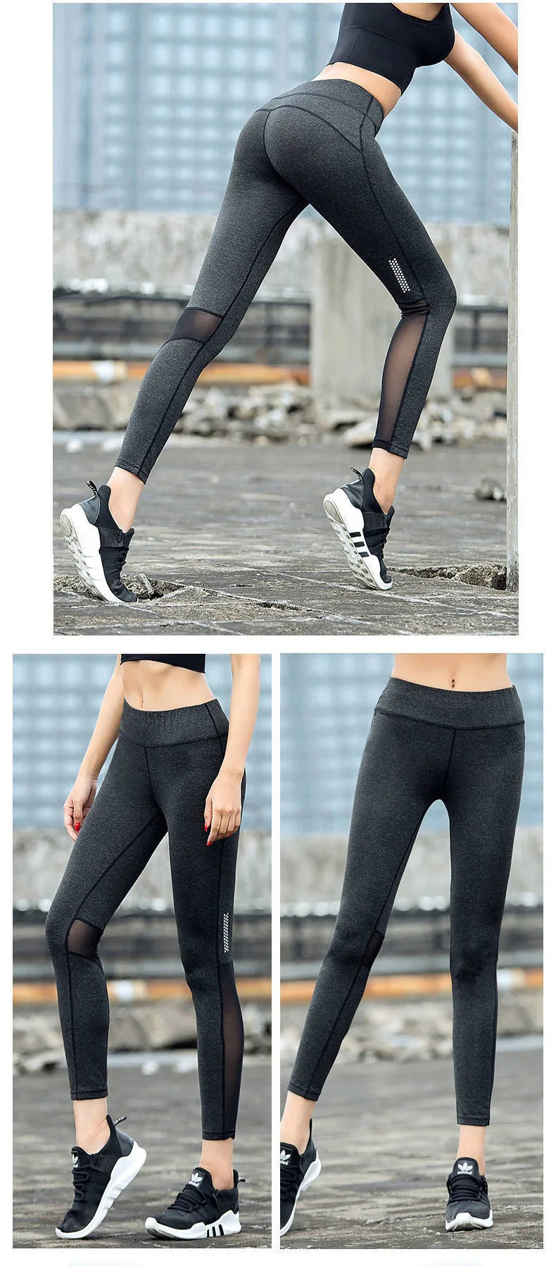 Seamless high-waist mesh yoga leggings in black, featuring a sleek design and breathable fabric for optimal movement.