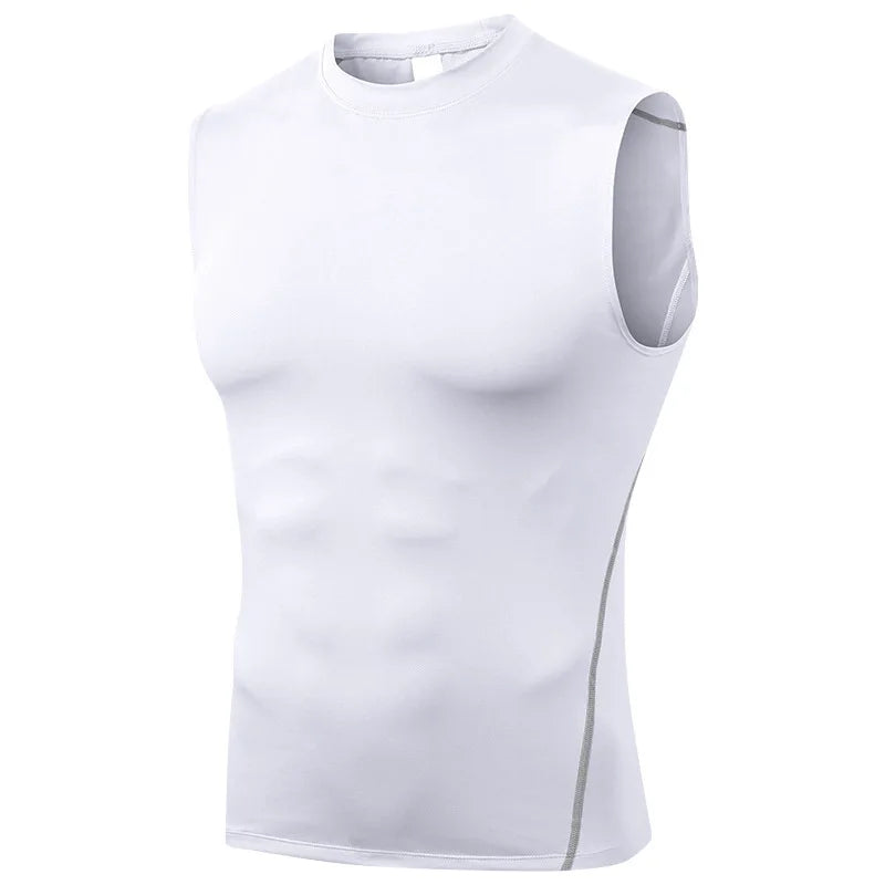 Men's 2025 Quick-Dry Sleeveless Fitness Vest in white, designed for performance and mobility during workouts.