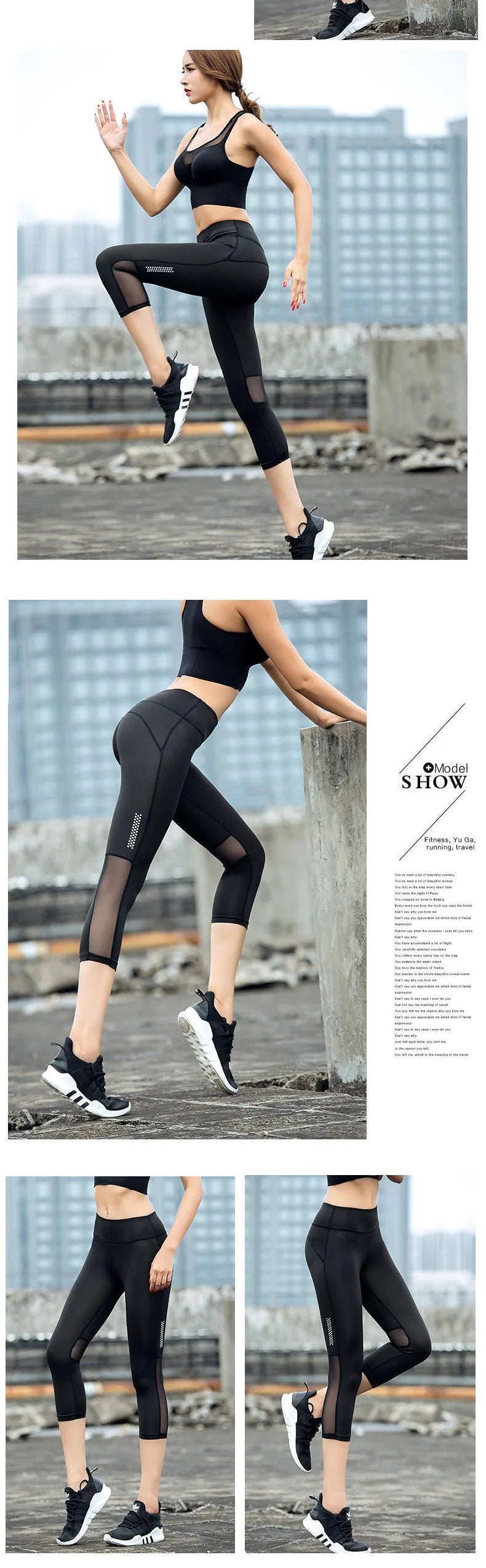 Model wearing Seamless High-Waist Mesh Yoga Leggings, showcasing flexibility and style during a workout.