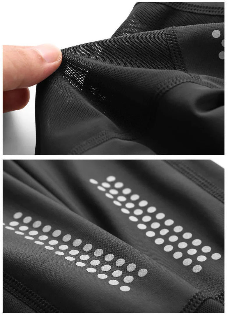 Close-up of seamless high-waist mesh yoga leggings showcasing breathable fabric and dotted design details.