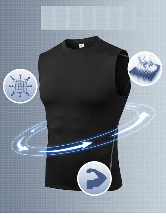 Men's 2025 Quick-Dry Sleeveless Fitness Vest in black, showcasing breathable fabric and cooling features.