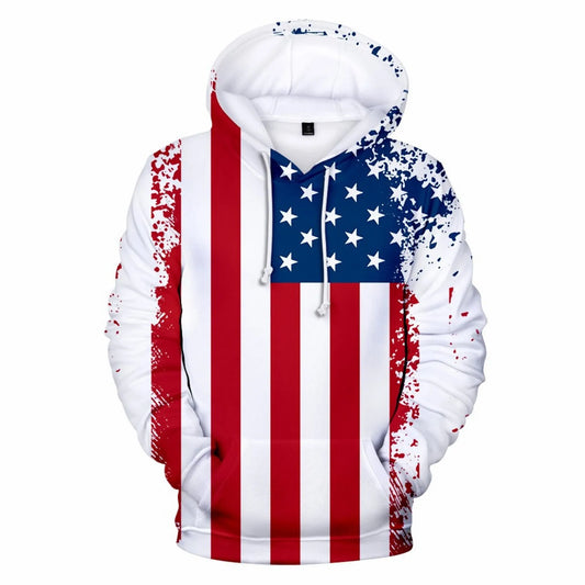 USA Flag Zip-Up Hoodie featuring red and white stripes with stars, perfect for July Fourth celebrations.