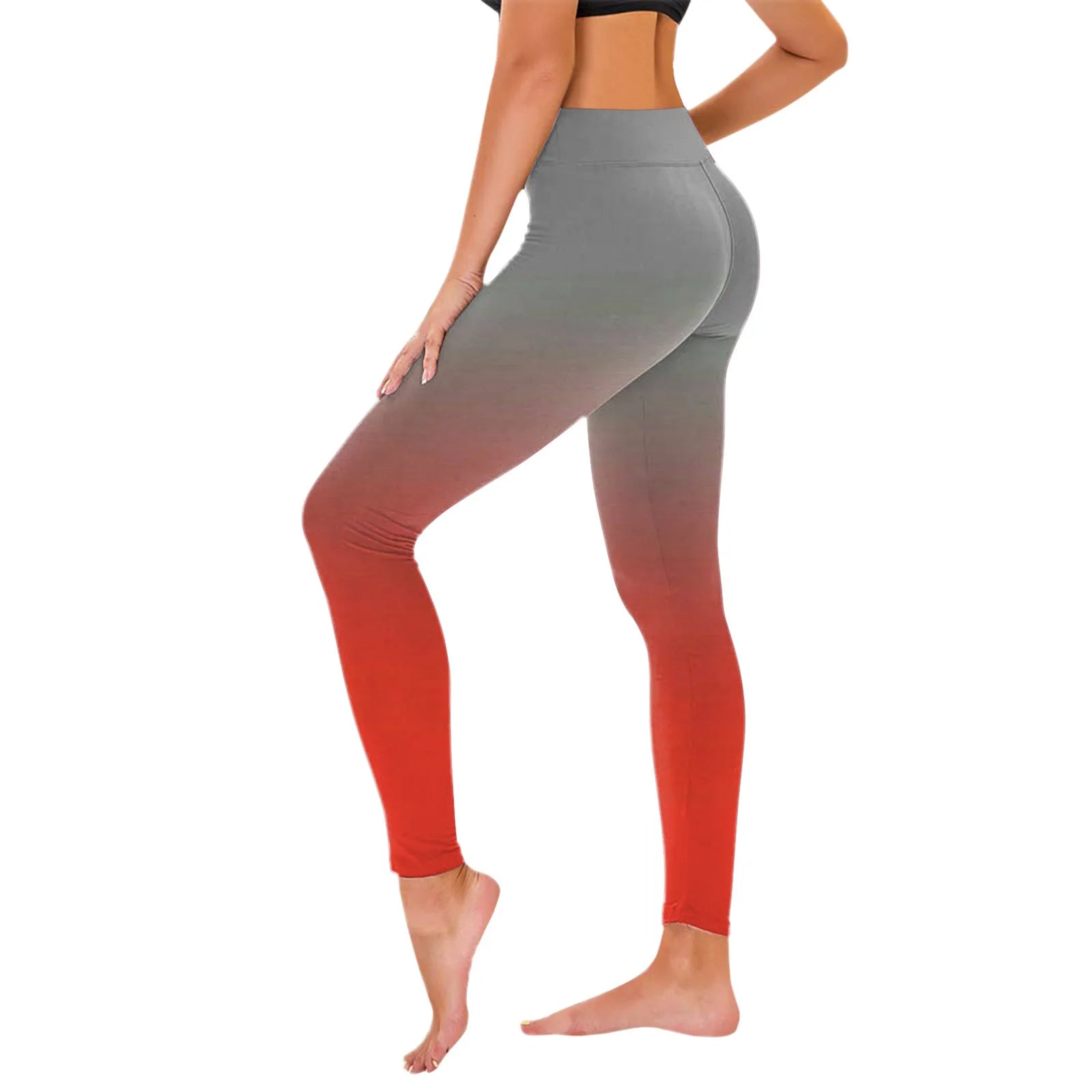 High-waist seamless compression leggings in gradient red and gray color for activewear and casual style.