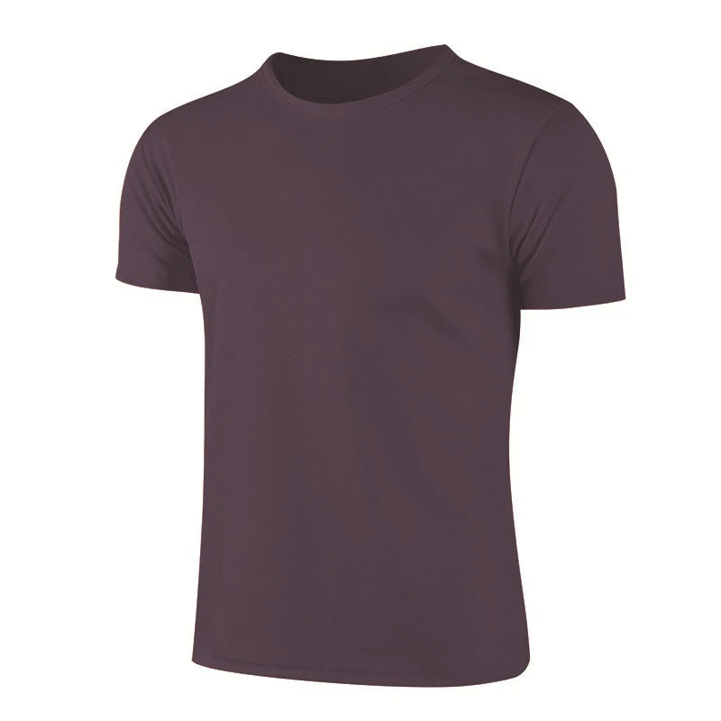 Men's quick-dry sports T-shirt in dark purple, ideal for jogging and fitness activities.