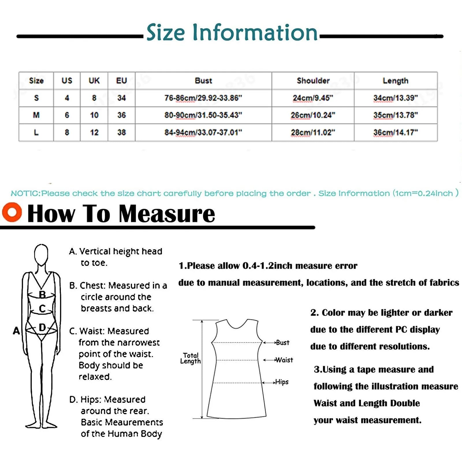 Size information and measurement instructions for the Hooded U-Neck Sleeveless Workout Crop Top.