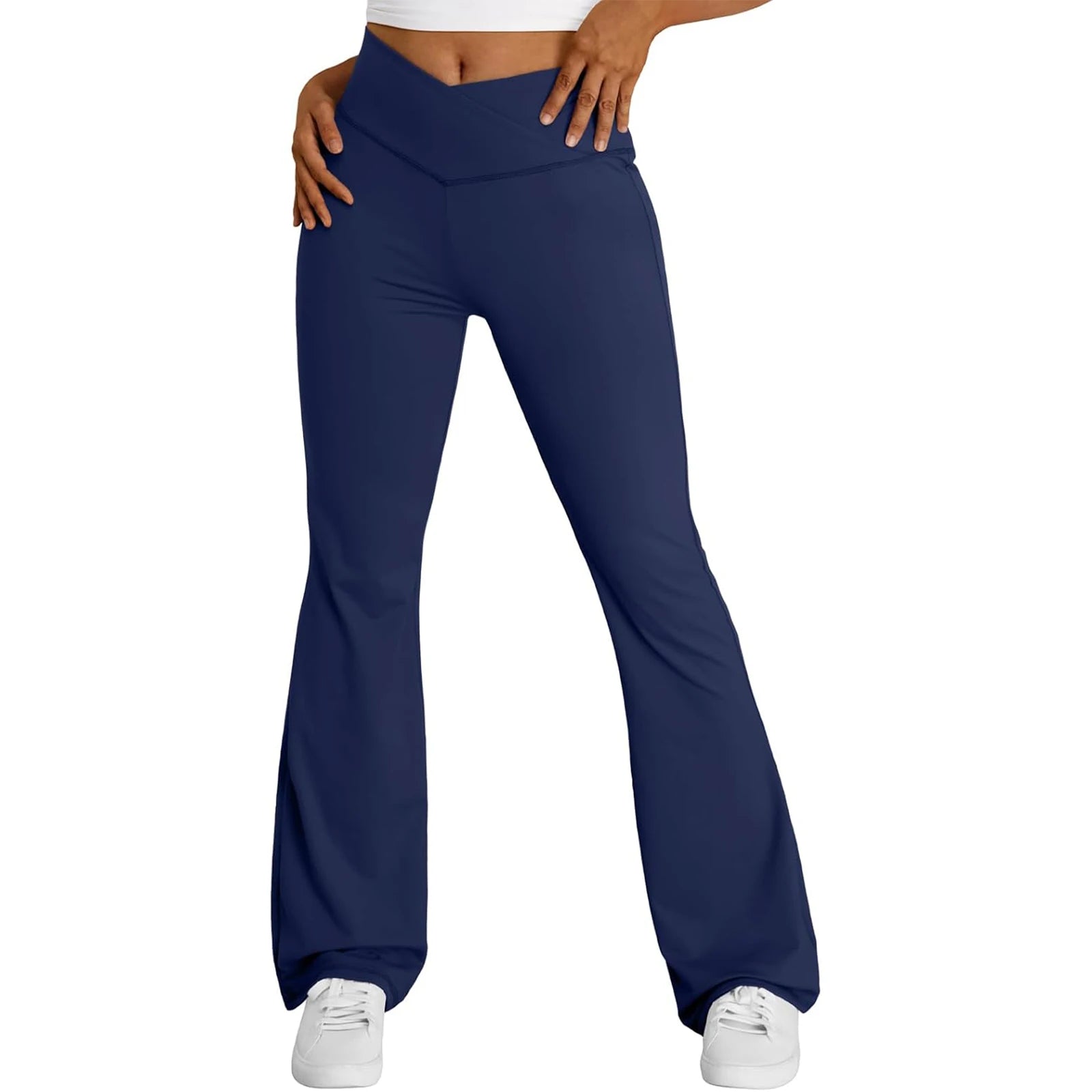 Women's high waist yoga leggings in navy blue, perfect for workouts and yoga sessions with a flattering fit.