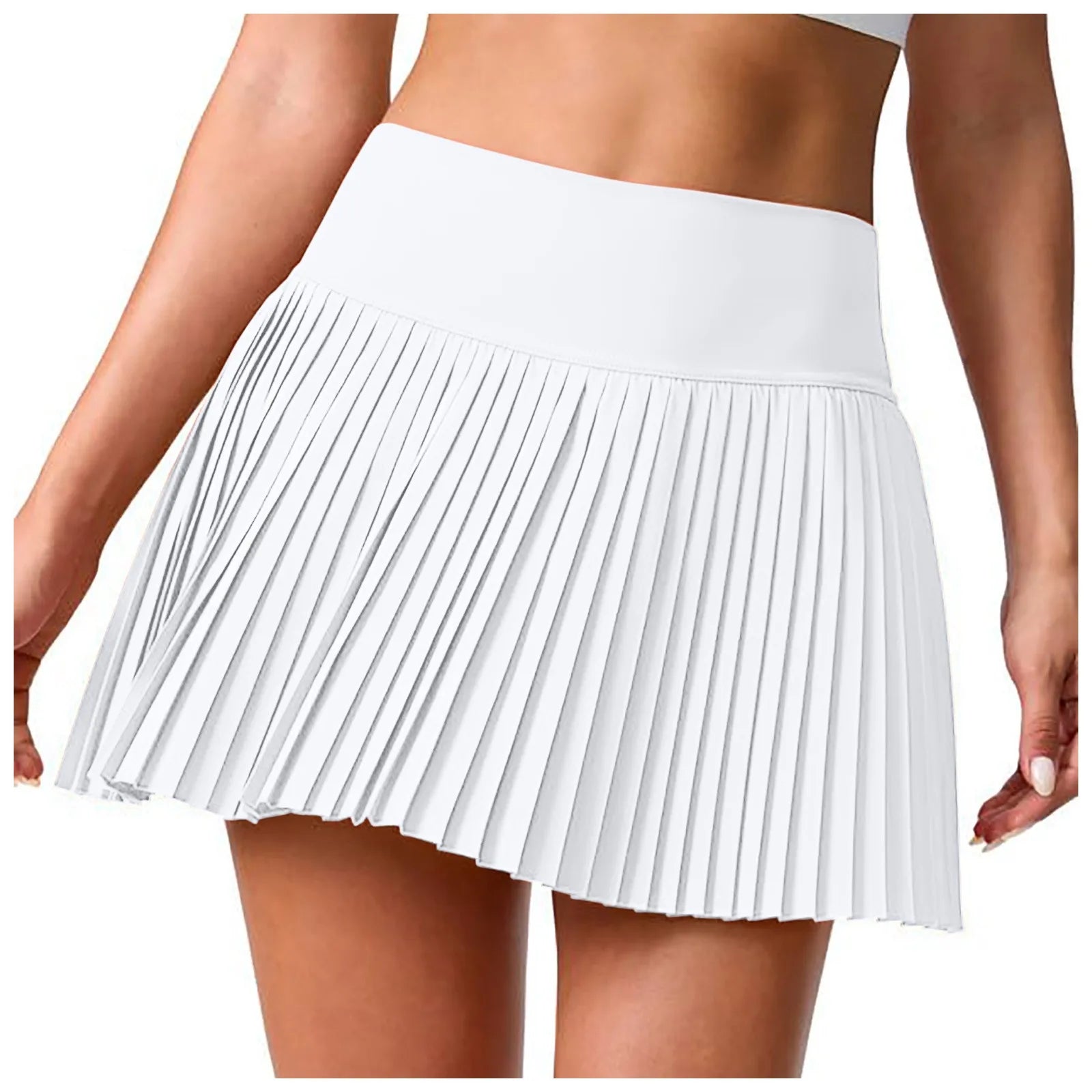 Women's high-waist pleated tennis skirt in white, designed for comfort and style on and off the court.