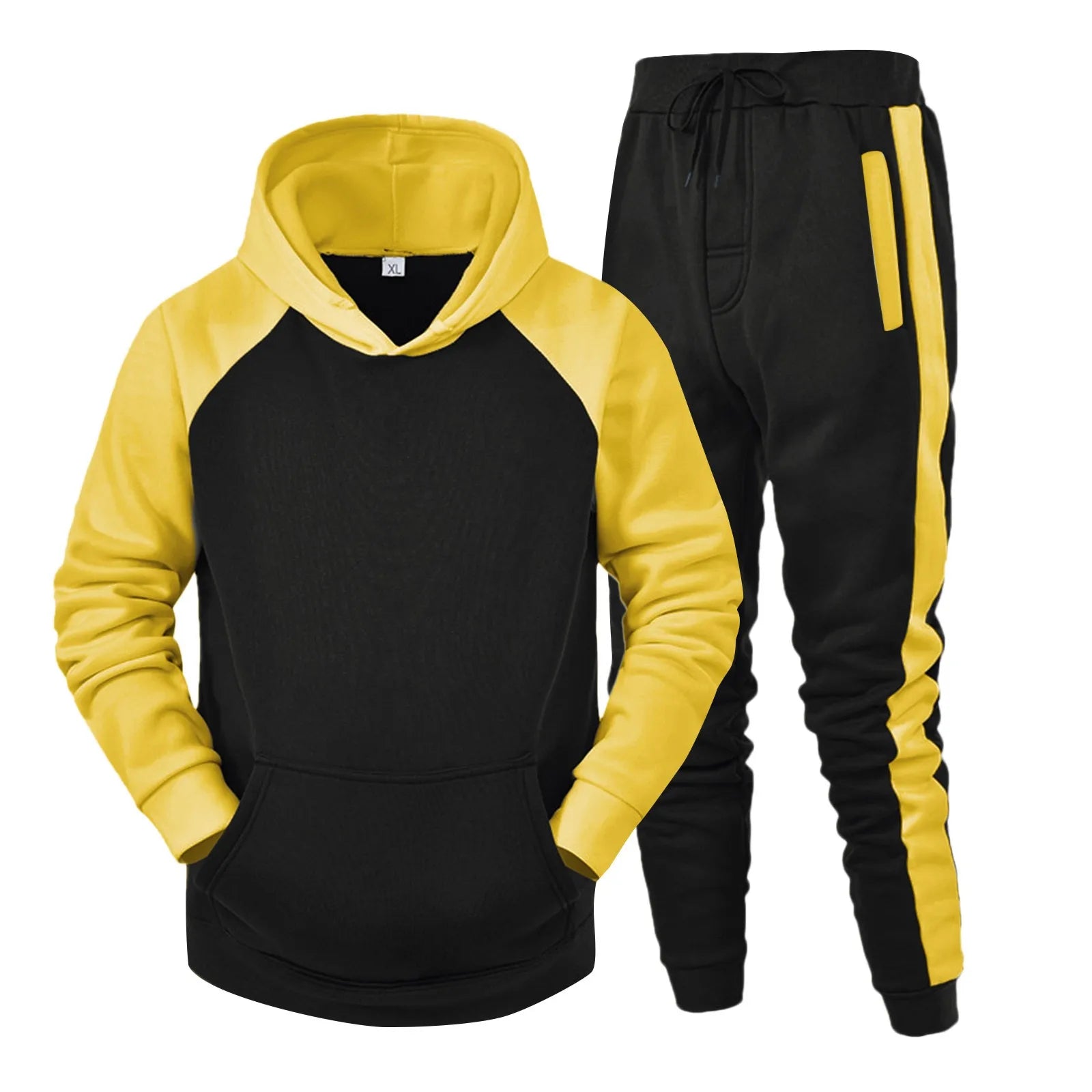 Hoodies 2 Piece Set in black and yellow, featuring a comfortable hoodie and stylish jogger pants for versatile wear.