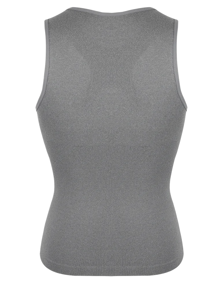 Back view of Men's Compression Tank Top in grey, designed for slimming and muscle support during workouts.