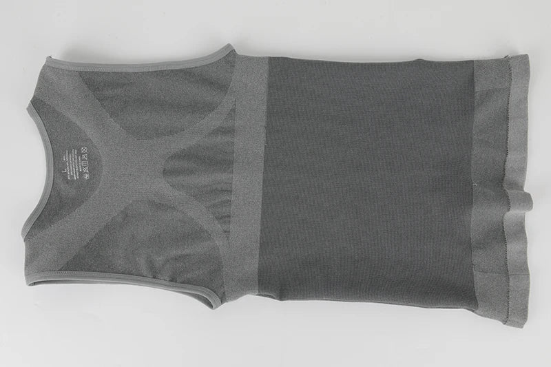 Men's compression tank top in grey, designed for a slimming fit and improved core support during workouts.