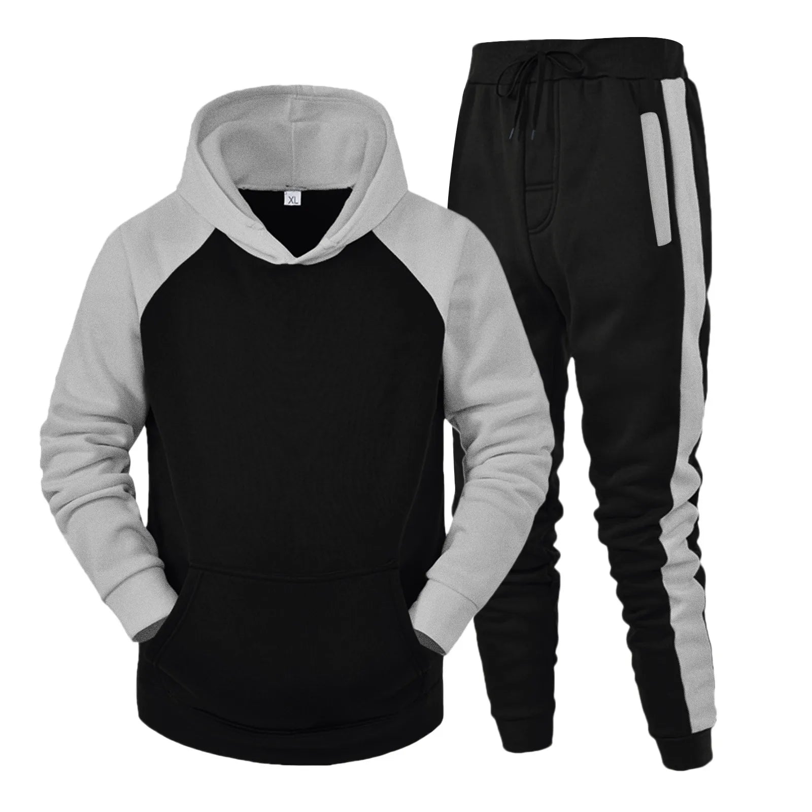 Comfortable and stylish 2 piece hoodie and jogger set in black and gray, perfect for casual wear and workouts.