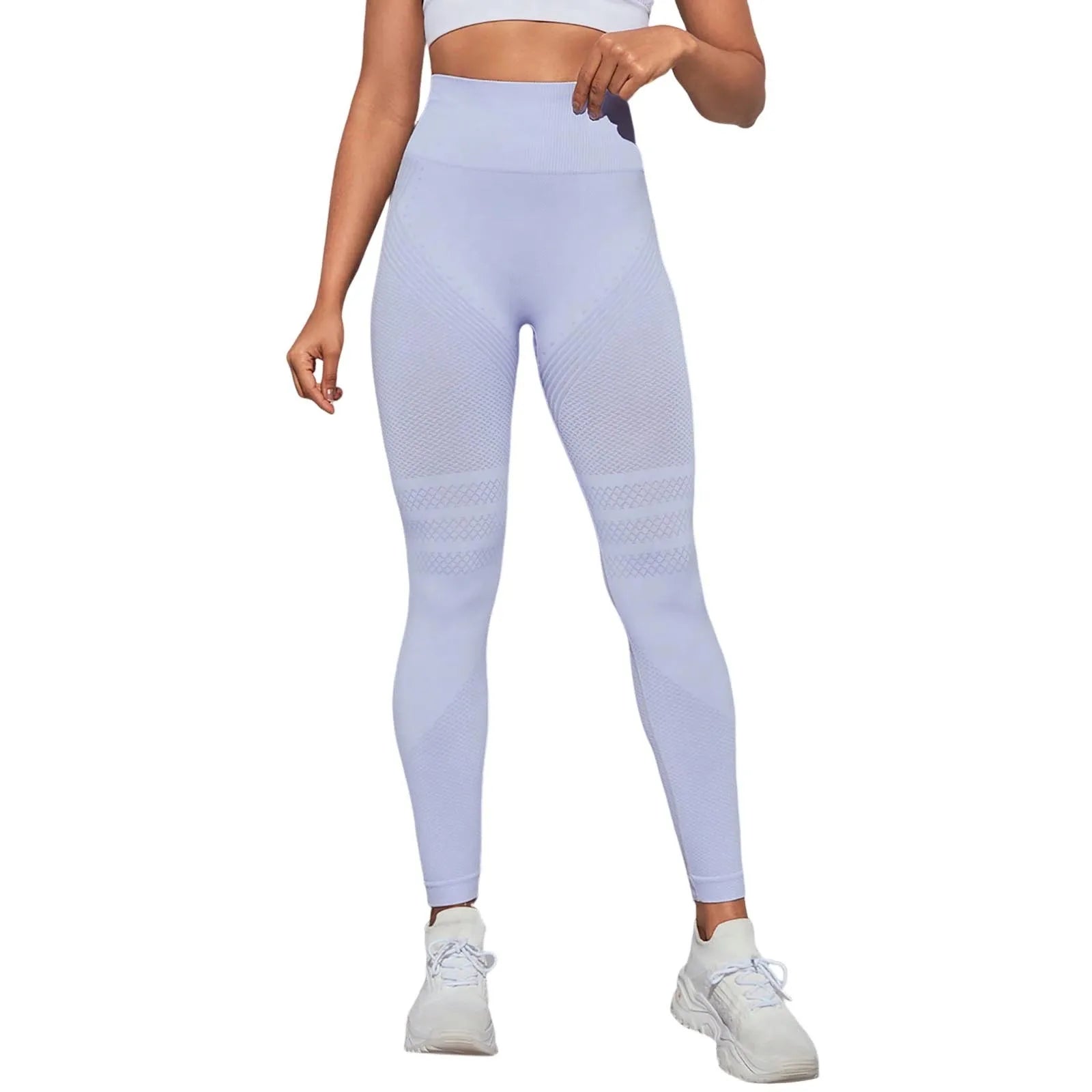 2025 Seamless Hip-Lifting Yoga Pants in light purple for stylish gym performance and comfort.