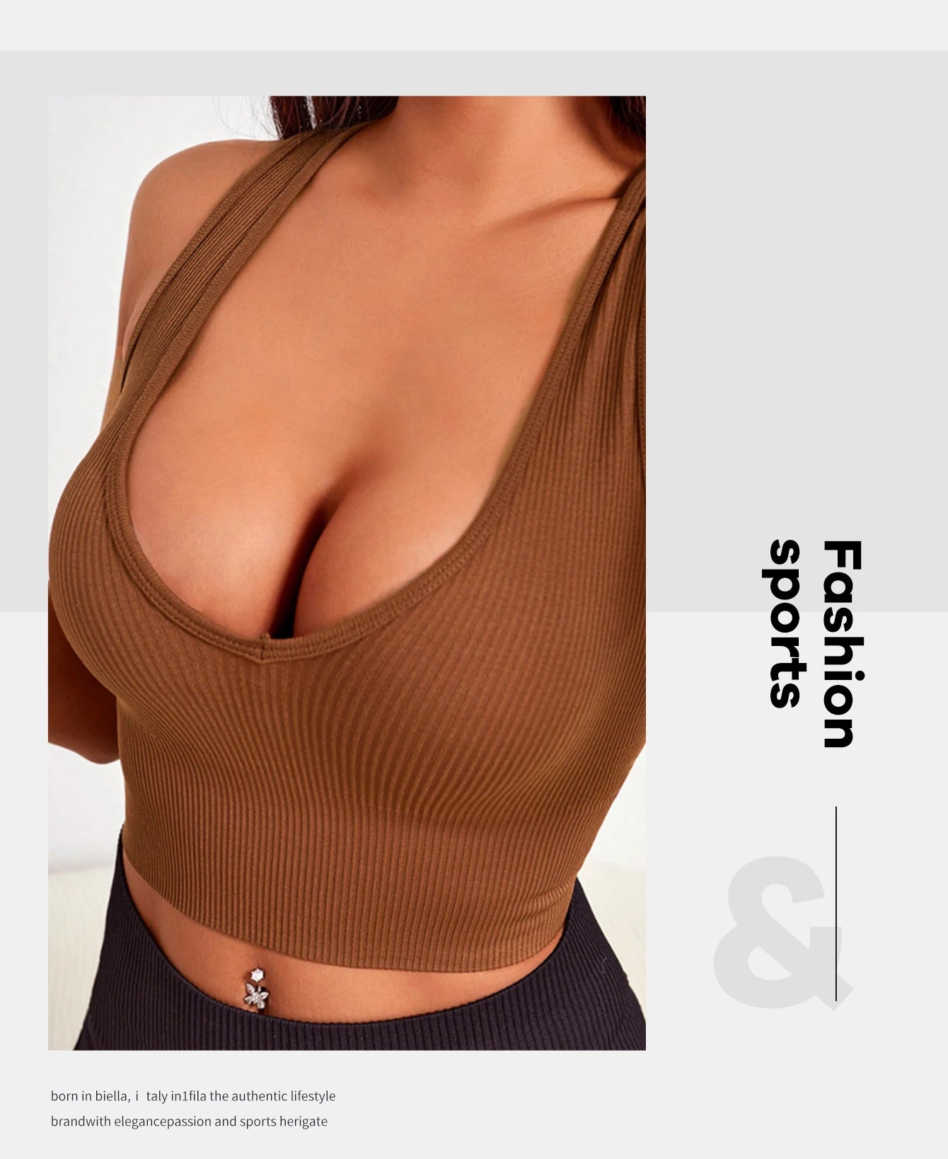 Seamless ribbed yoga vest in brown, showcasing stylish design and comfort for activewear enthusiasts.