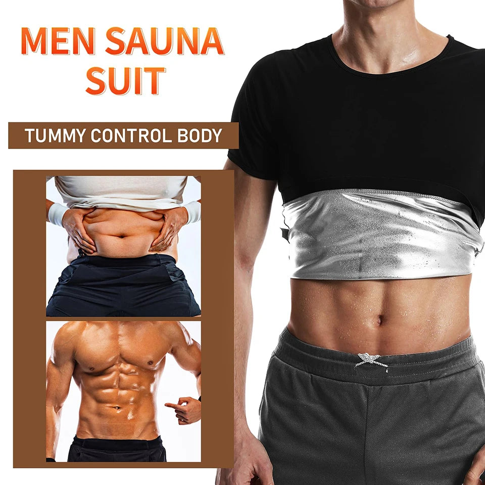 Men's Sauna Sweat Vest showcasing tummy control, enhancing body sculpting and fat burning during workouts.