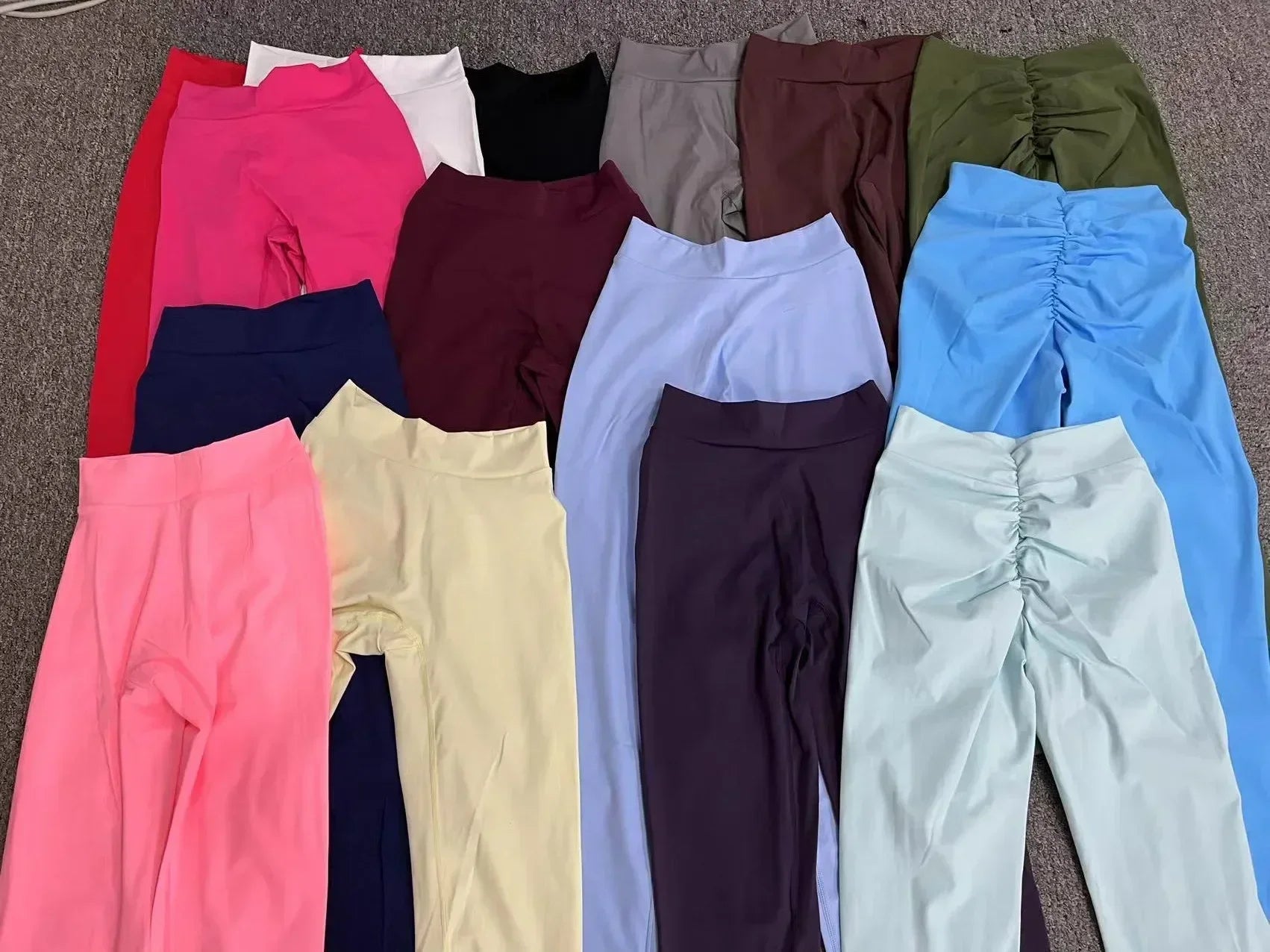 Variety of Sexy Scrunch Butt High Waist Leggings in multiple colors, showcasing their stylish and flattering design.