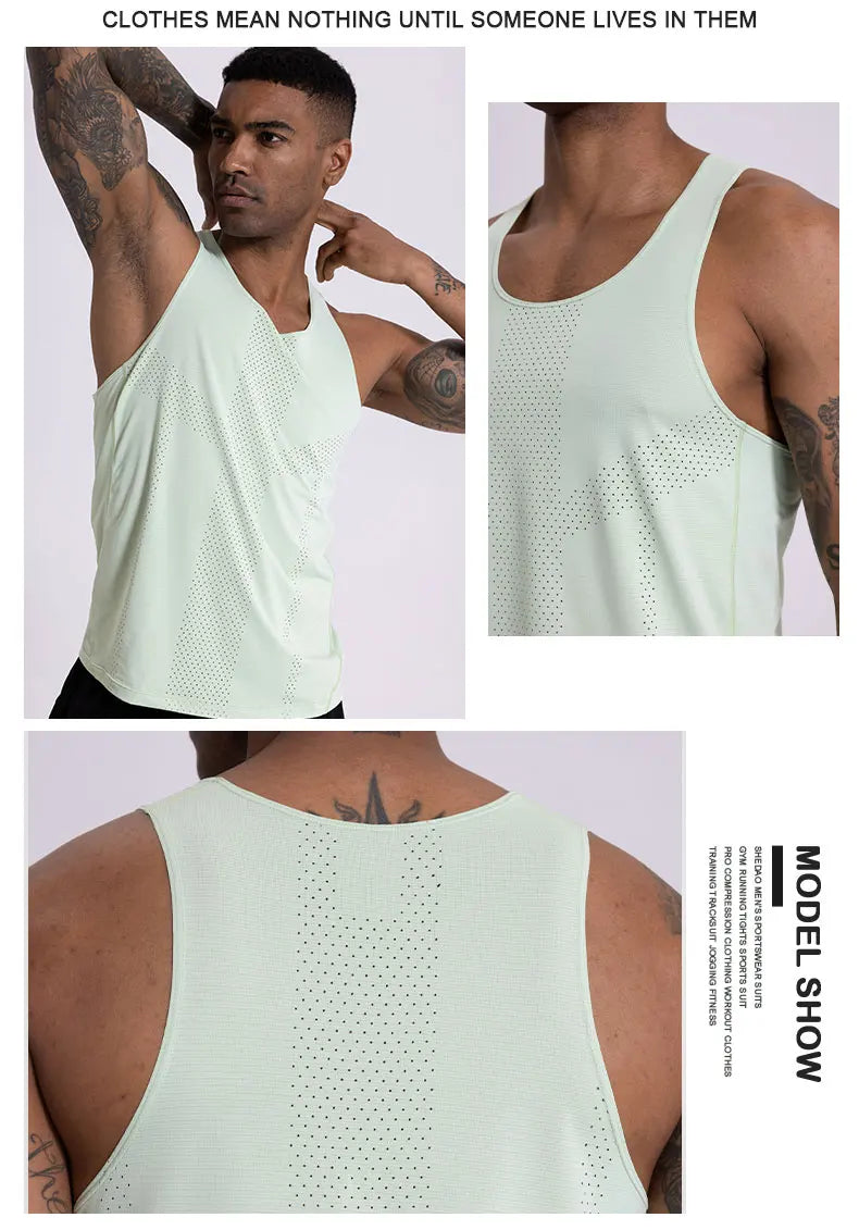Men's quick-dry sleeveless basketball workout shirt in light green, focusing on comfort and mobility.