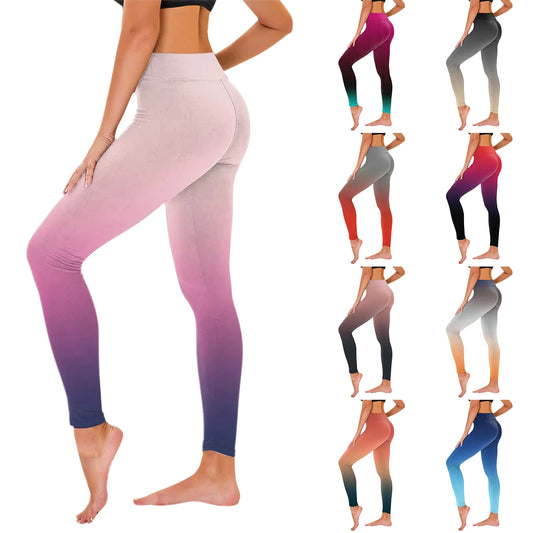 High-waist seamless compression leggings in various ombre colors, perfect for workouts and casual wear.