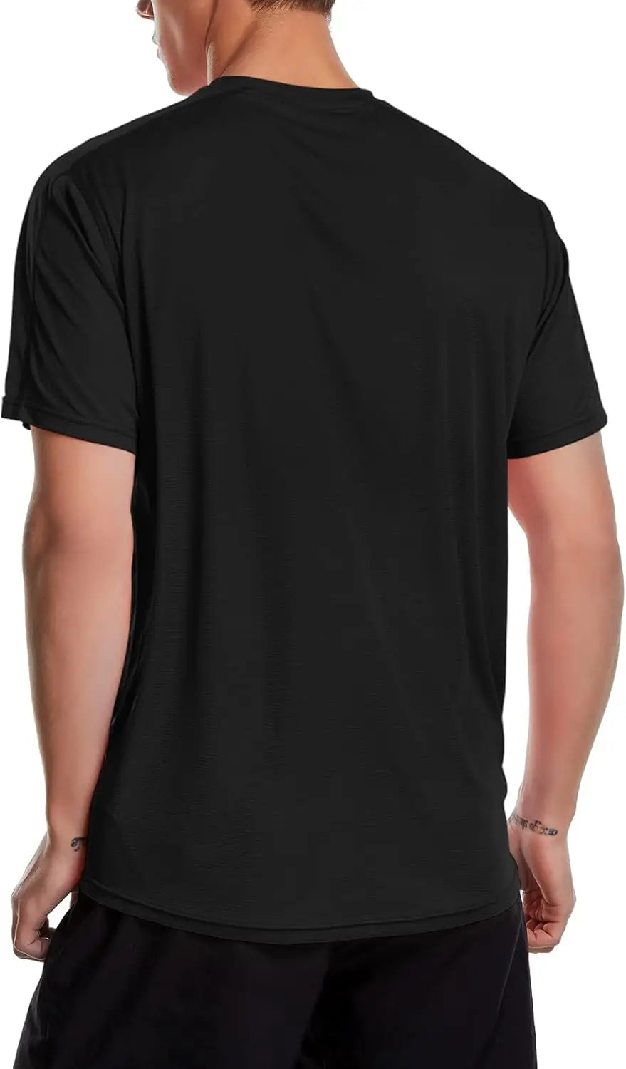 Back view of a men's black workout shirt designed for comfort and moisture-wicking during training sessions.
