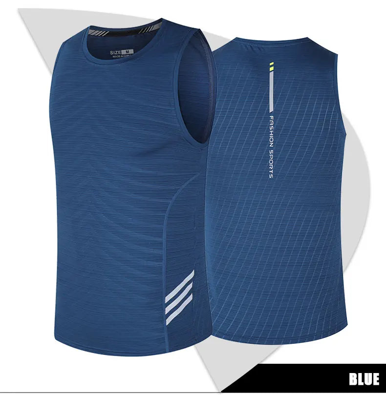 Men's Ice Silk Running Tank Top in blue, lightweight and breathable gym vest for intense workouts.