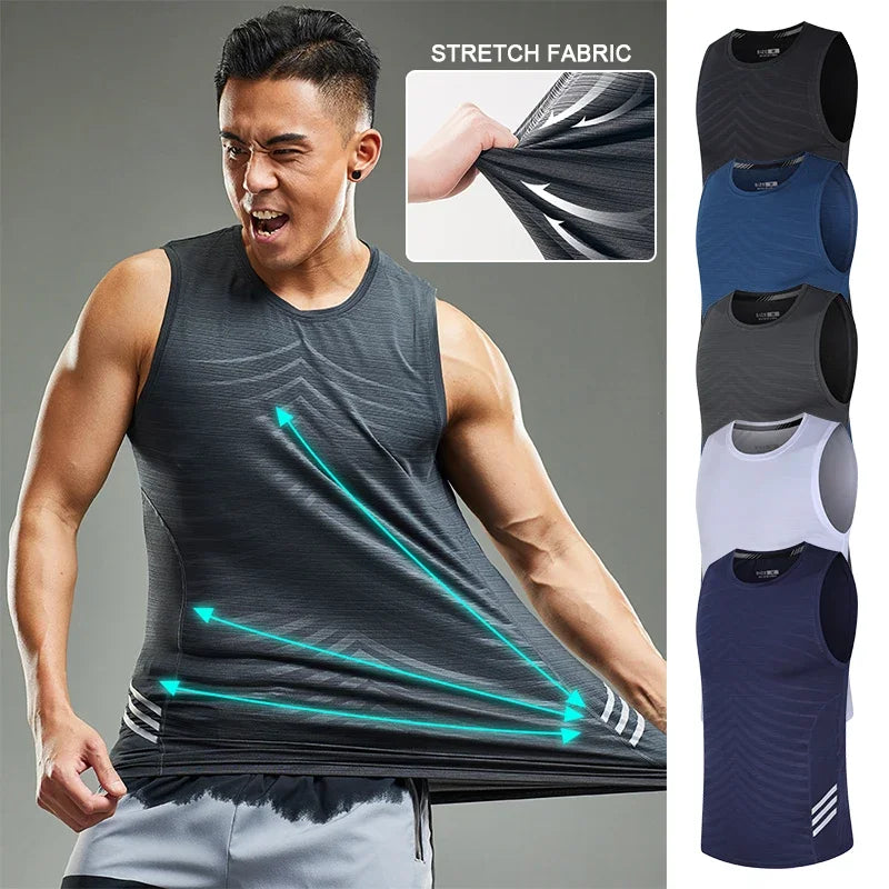 Men's ice silk running tank top showcasing stretch fabric ideal for workouts and summer runs, available in multiple colors.
