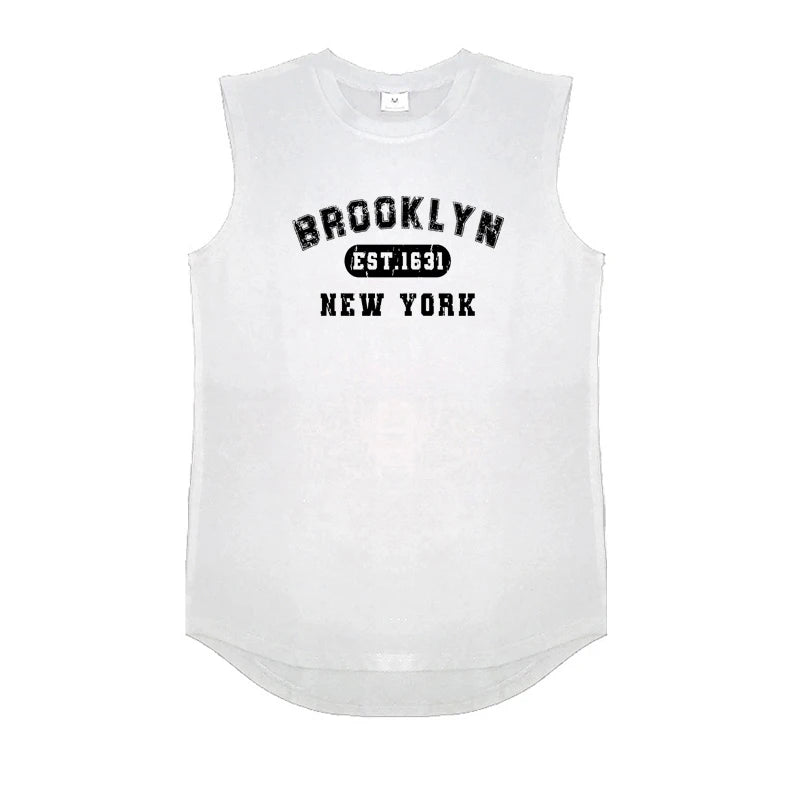 Brooklyn NYC sleeveless tank top made from breathable cotton for summer workouts.
