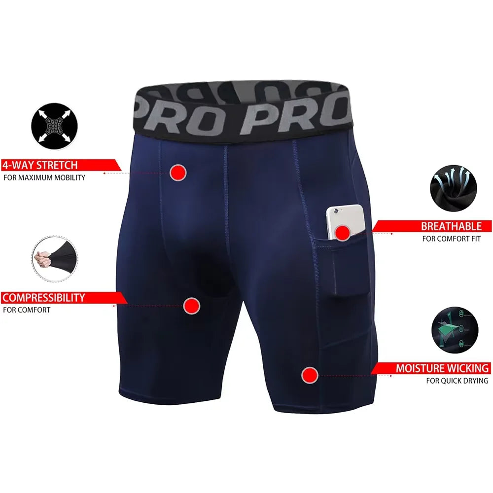 3-Pack Men's Compression Gym Shorts with moisture-wicking, breathable fabric and 4-way stretch for optimal comfort.