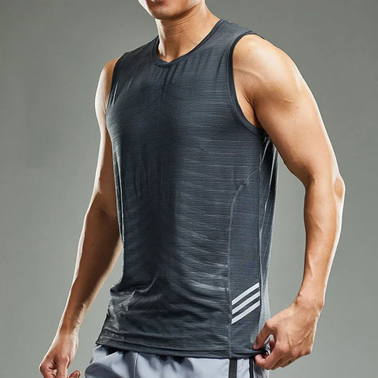Men's Ice Silk Running Tank Top, lightweight gym vest for high-intensity workouts and summer runs.