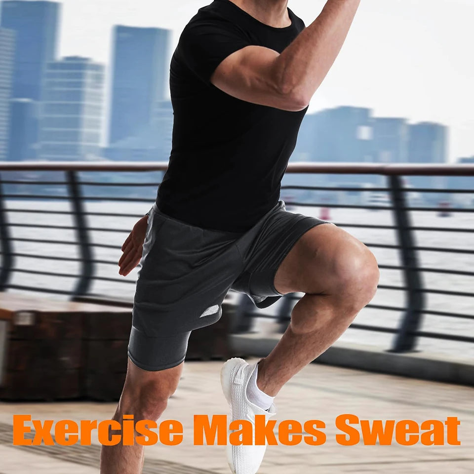 Man exercising in compression shirt, demonstrating the benefits of sweat for fitness.