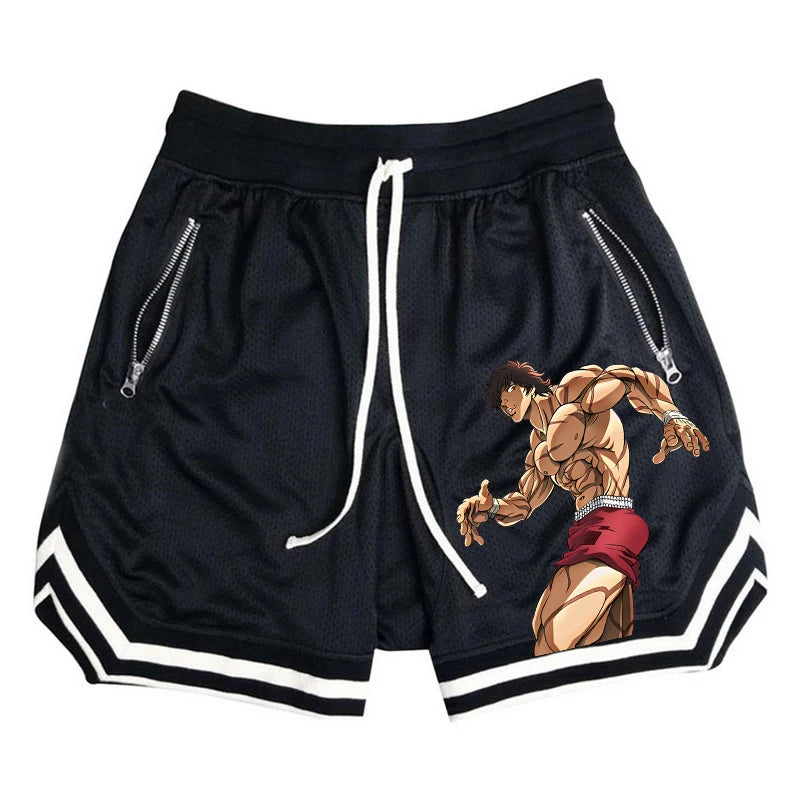 Men’s mesh basketball shorts with graphic, featuring side zippers and athletic design for comfort and style.