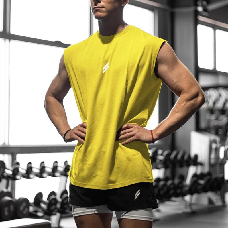 Summer Fitness Sports Tank Top in bright yellow, perfect for workouts and outdoor activities, ensuring comfort and breathability.
