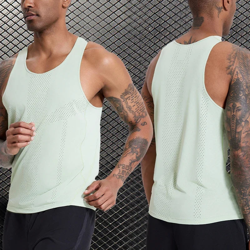 Men's quick-dry sleeveless basketball workout shirt in light green, showcasing breathable fabric and athletic fit.