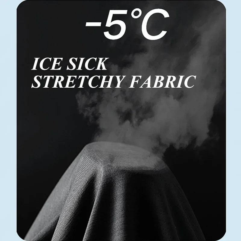 Ice silk stretchy fabric illustration showing temperature at -5°C with smoke effect for gym shorts