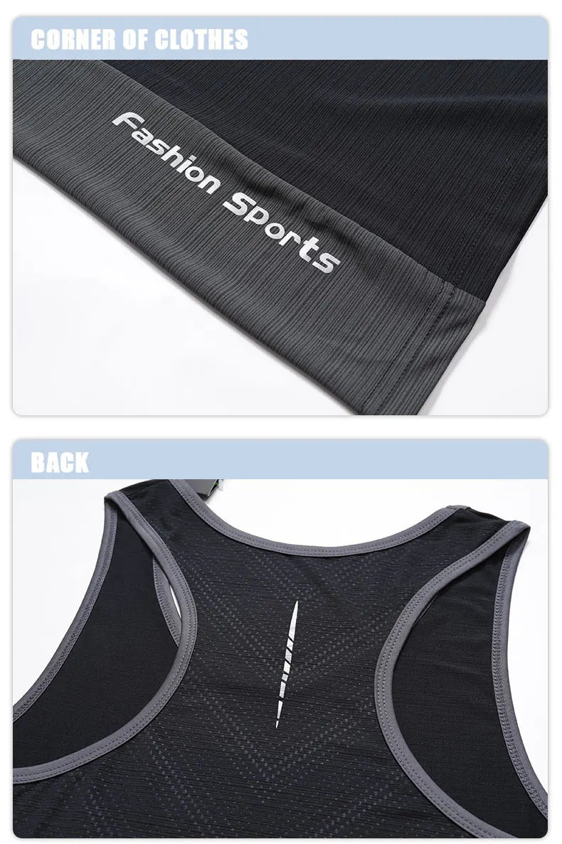 Men's lightweight sleeveless running gym shirt showing logo and back design, ideal for workouts and summer activities.