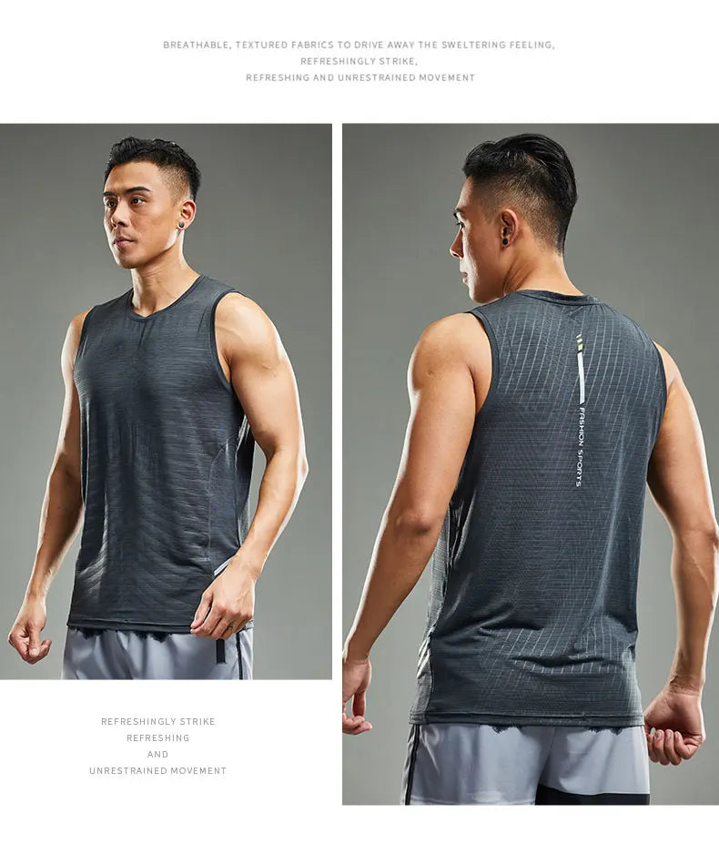 Men's ice silk running tank top in grey, designed for breathability and lightweight comfort during workouts.
