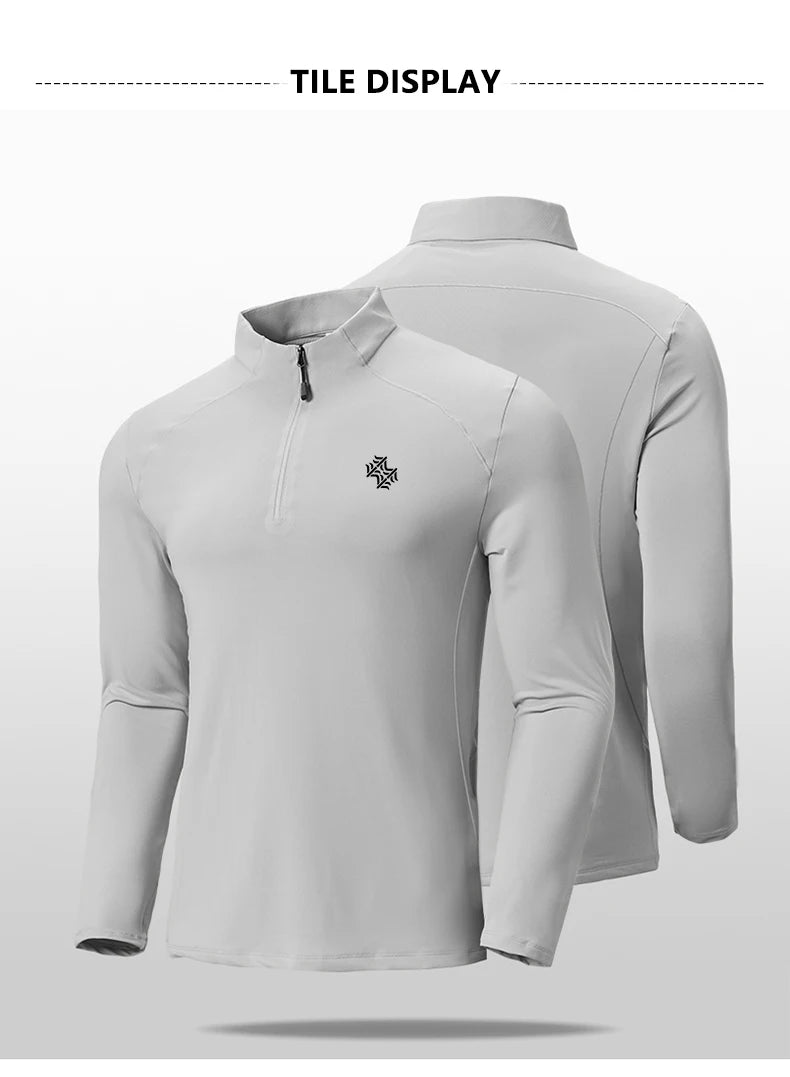 Men's Speed-Dry Long Sleeve Fitness Top in light gray, designed for performance and comfort during workouts.